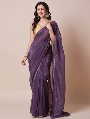 Purple embellished satin silk saree with unstitched blouse 2
