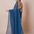 Teal embellished party wear saree with unstitched blouse piece