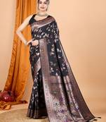 Black zari woven design banarasi saree with unstitched blouse