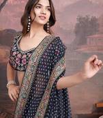 Black bandhani design embroidered saree with blouse piece