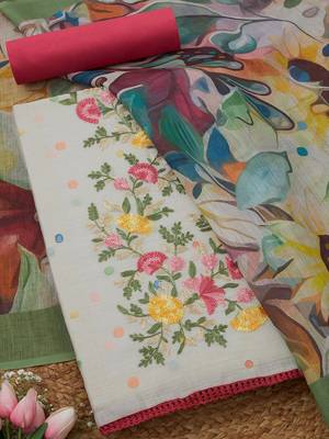 embroidered linen unstitched dress material 1