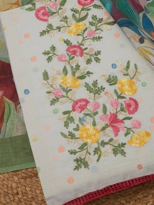 embroidered linen unstitched dress material 2