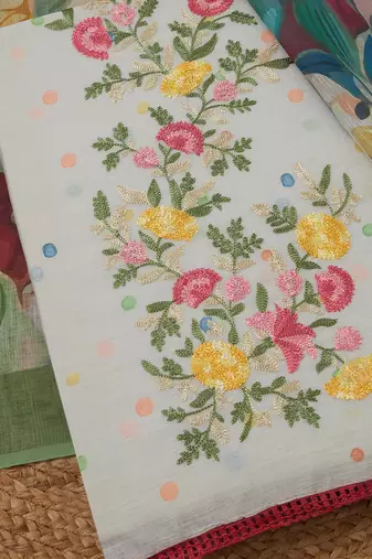 embroidered linen unstitched dress material