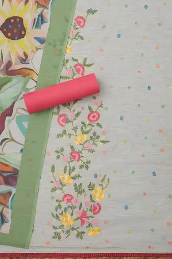 embroidered linen unstitched dress material