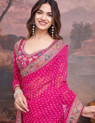 Pink embroidered saree with blouse 1