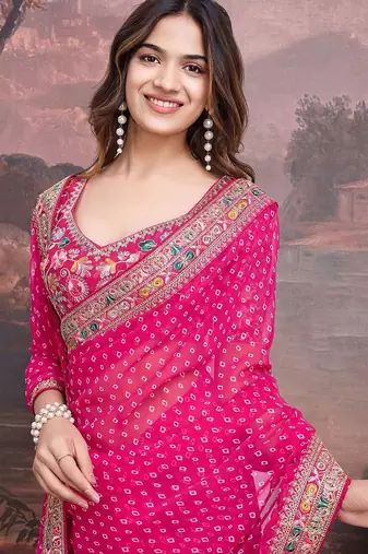 Pink embroidered saree with blouse