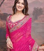 Pink embroidered saree with blouse