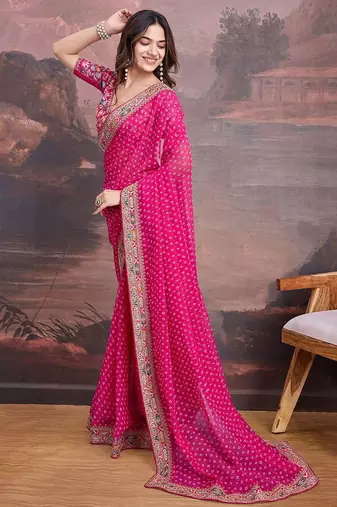 Pink embroidered saree with blouse