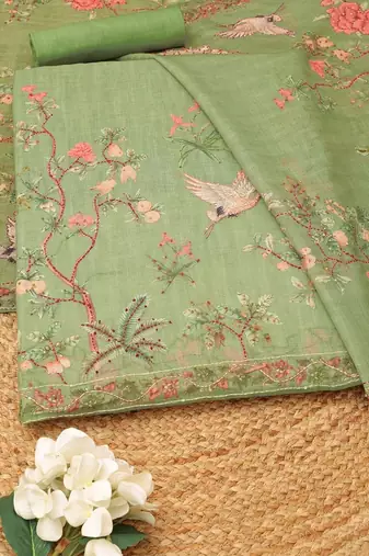 printed linen unstitched dress material