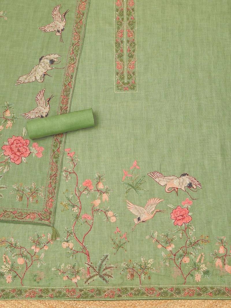 printed linen unstitched dress material