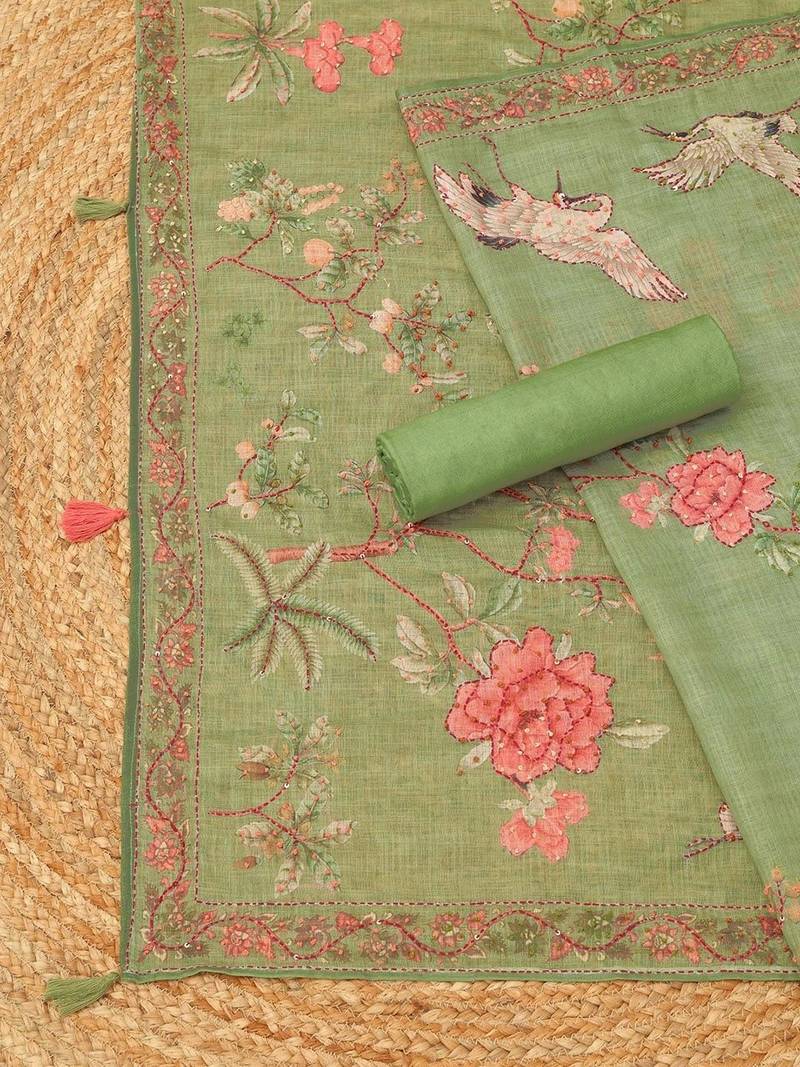 printed linen unstitched dress material