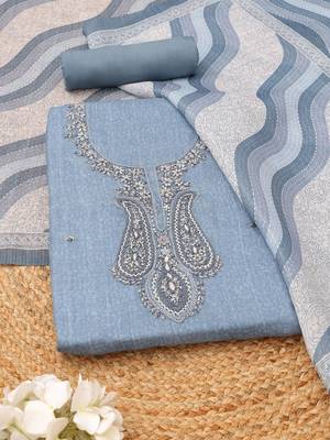 embroidered linen unstitched dress material 1