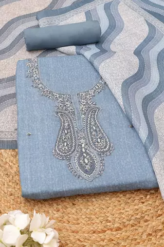 embroidered linen unstitched dress material