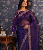Violet embellished sequinned pure organza saree