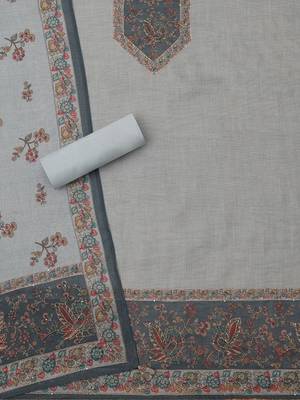 floral printed linen beads and stones unstitched dress material 2
