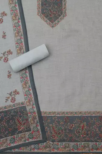 floral printed linen beads and stones unstitched dress material