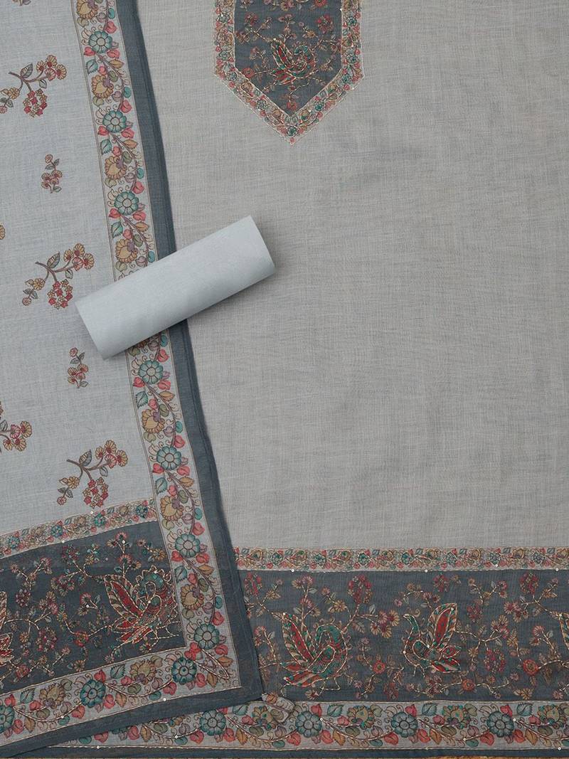 floral printed linen beads and stones unstitched dress material