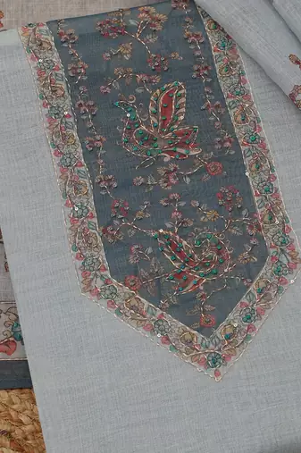 floral printed linen beads and stones unstitched dress material