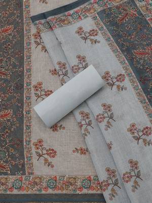 floral printed linen beads and stones unstitched dress material 4