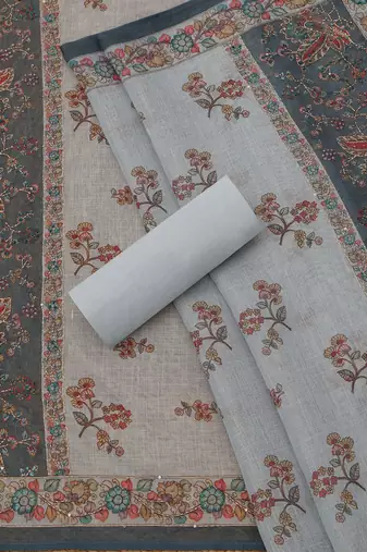floral printed linen beads and stones unstitched dress material