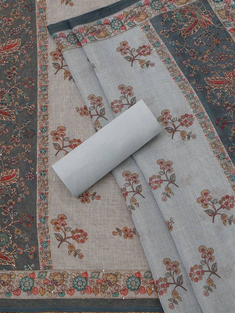 floral printed linen beads and stones unstitched dress material