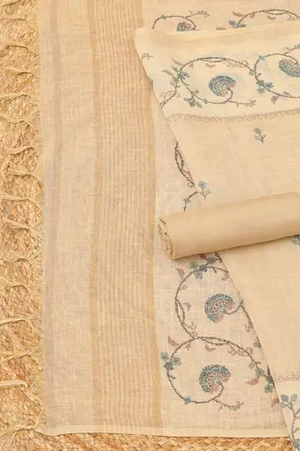 embroidered linen unstitched dress material