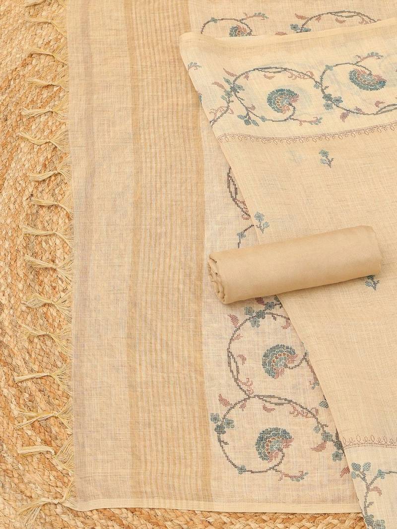 embroidered linen unstitched dress material