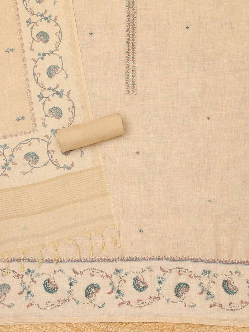 embroidered linen unstitched dress material