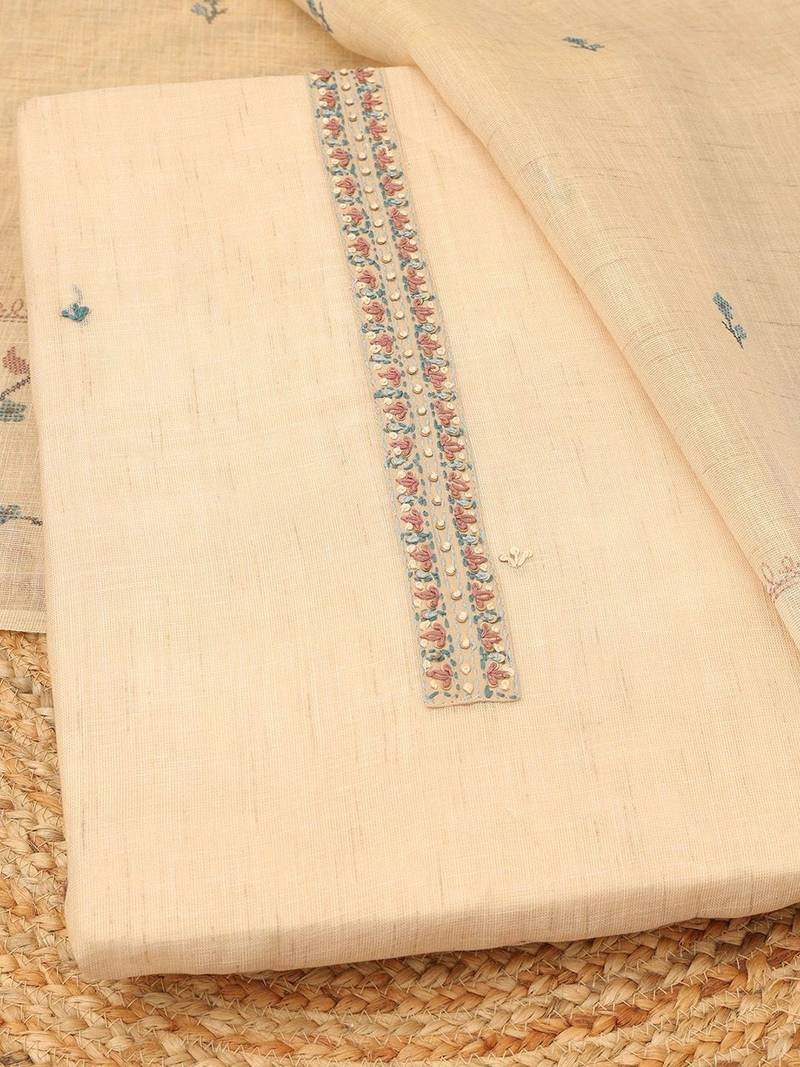 embroidered linen unstitched dress material