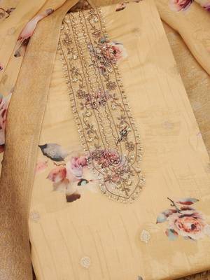 floral printed sequinned organza unstitched dress material 2