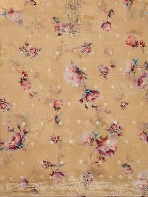 floral printed sequinned organza unstitched dress material 4