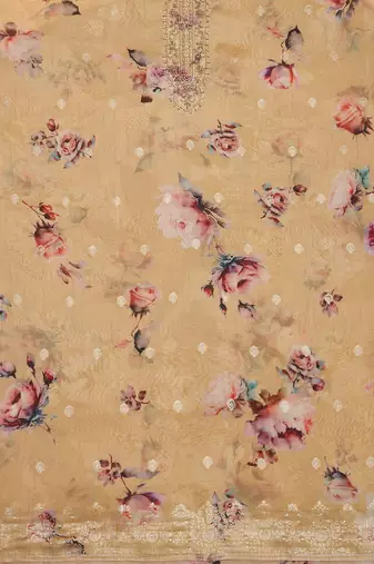 floral printed sequinned organza unstitched dress material