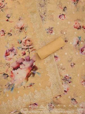 floral printed sequinned organza unstitched dress material 5