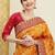 Mustard mustard yellow & red floral zari silk blend banarasi saree