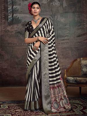 Black striped banarasi saree 1