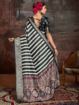 Black striped banarasi saree 2