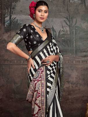 Black striped banarasi saree 3