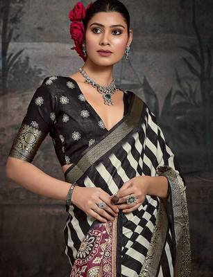 Black striped banarasi saree 4