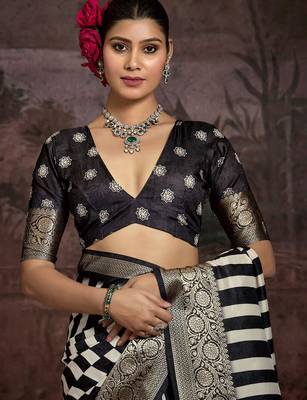 Black striped banarasi saree 5