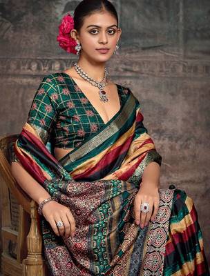 Green striped zari banarasi saree 1