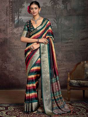 Green striped zari banarasi saree 2