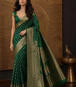 Green paisley zari silk blend banarasi saree