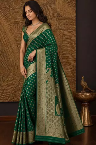 Green paisley zari silk blend banarasi saree
