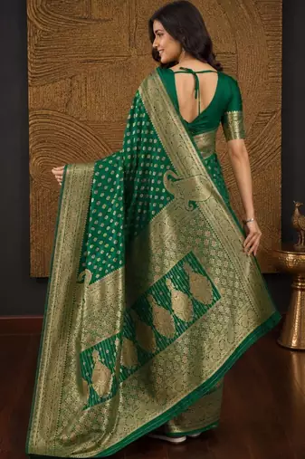 Green paisley zari silk blend banarasi saree