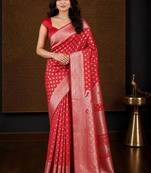 Red woven design zari silk blend banarasi saree