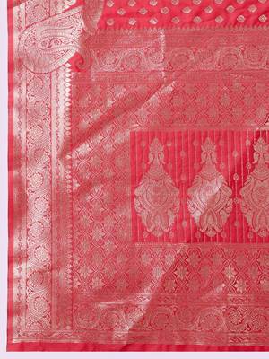 Red woven design zari silk blend banarasi saree 4