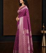 Pink woven design zari silk blend banarasi saree