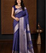Blue woven design zari silk blend banarasi saree