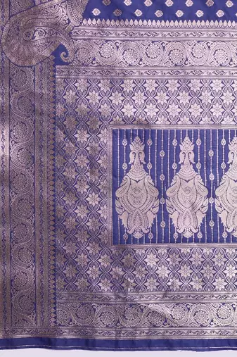 Blue woven design zari silk blend banarasi saree