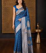 Blue ethnic motifs zari silk blend banarasi saree